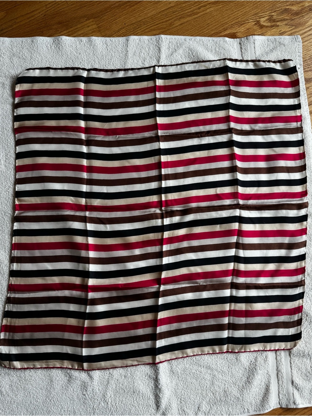 Striped Silk-Look Women’s Scarf in White, Black & Red